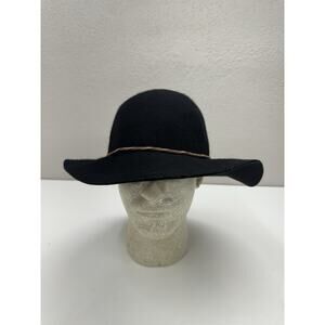 Madden Girl Women Black Wool Floppy Brim Hat One Size Brown Twisted Belt